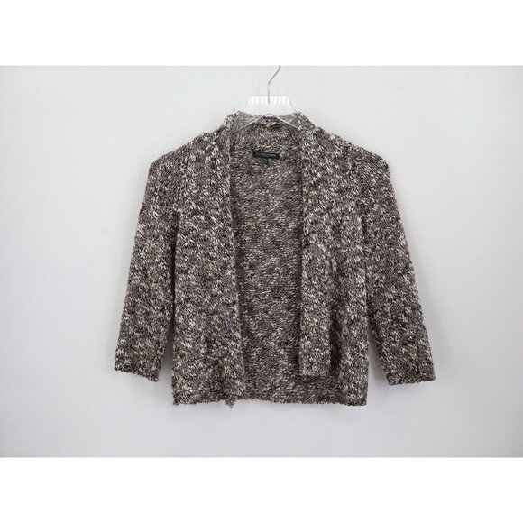 Eileen Fisher Linen Cotton Brown & White Knit Open Front Cardigan Petite Small - Picture 4 of 13